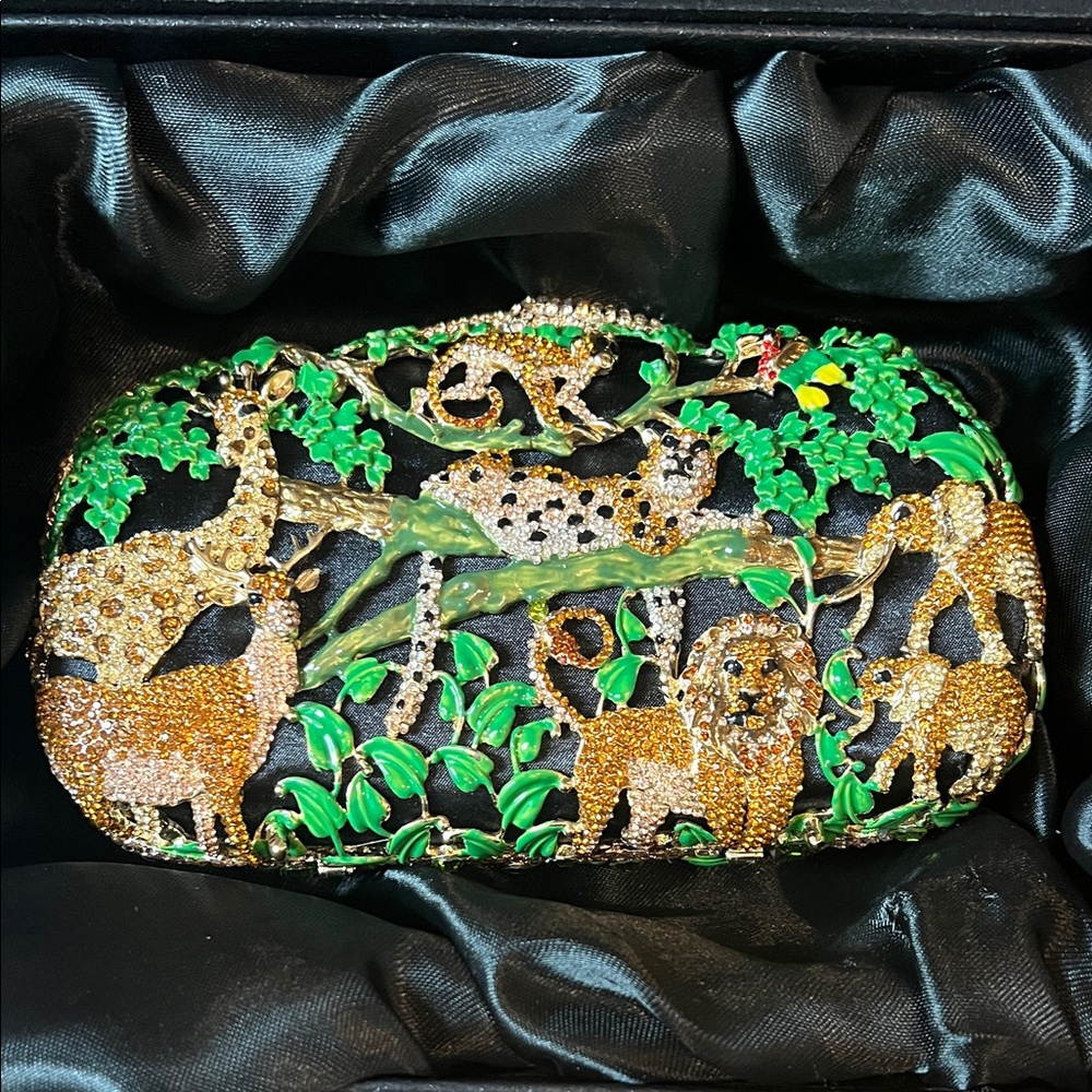 Charles Dary Black and Gold Animal Embellished Clutch with Swarovski crystals